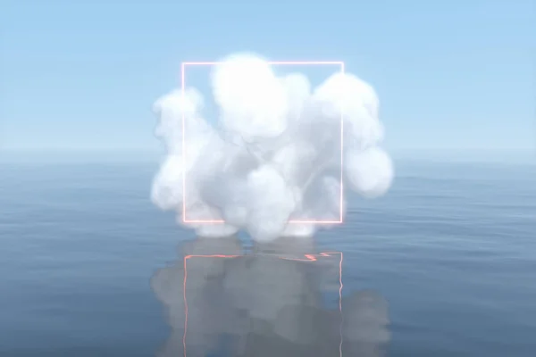 Varázslatos körül a felhő lebeg a tavon, békés jelenet, 3D-s renderelés. — Stock Fotó
