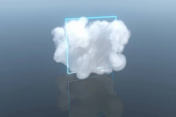 Magie umgibt die Wolke, die auf dem See schwebt, friedliche Szene, 3D-Darstellung. — Stockfoto