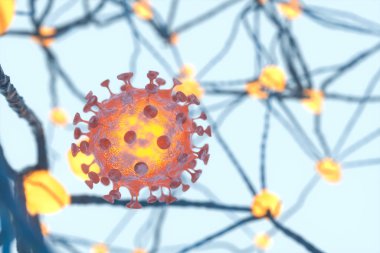Sinir sistemi arka planına sahip yayılmış korona virüsleri, 3 boyutlu görüntüleme