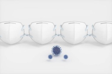 Tıbbi maske ve hastalığın beyaz arka planı, 3D görüntüleme.
