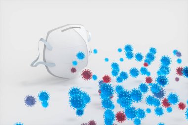 Tıbbi maske ve hastalığın beyaz arka planı, 3D görüntüleme.