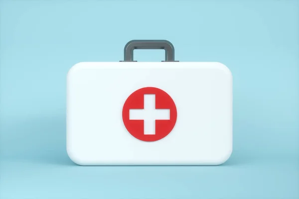 Kit médico y equipo médico de emergencia con fondo blanco, representación 3d . — Foto de Stock