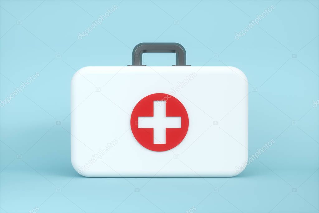 Medical kit and emergency medical equipment with white background,3d rendering.