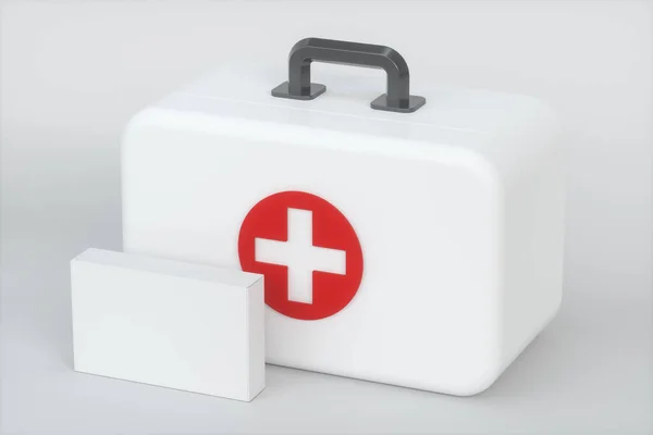 医療キットと白い背景を持つ緊急医療機器、 3Dレンダリング. — ストック写真