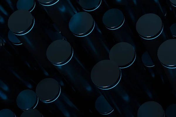 Polerade cylindrar med mörk bakgrund, 3D-rendering. — Stockfoto