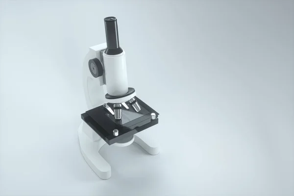 Mikroskop med vit bakgrund, abstrakt uppfattning, 3D-rendering. — Stockfoto
