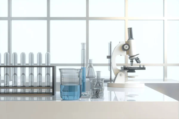 실험실이 비어 있는 실험 기구, 흰 배경 , 3d 렌더링. — 스톡 사진