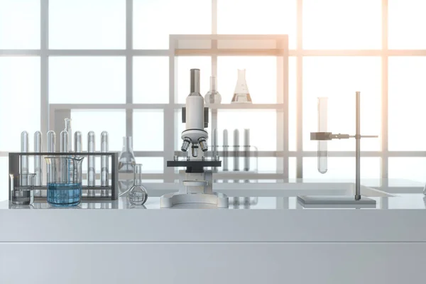 Πειραματικές συσκευές με άδειο εργαστήριο, λευκό φόντο, 3d απόδοση. — Φωτογραφία Αρχείου