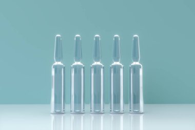 Ampulla bottle and liquid medicine,abstract conception,3d rendering.