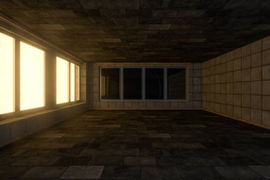 Empty brick house with dark background,3d rendering.