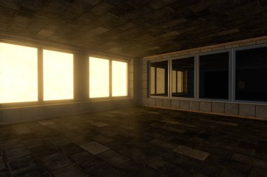 Empty brick house with dark background,3d rendering.