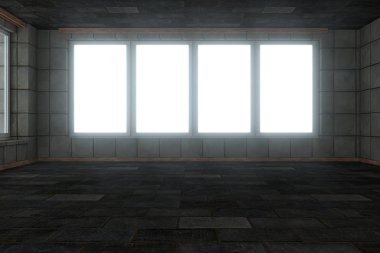 Empty brick house with dark background,3d rendering.