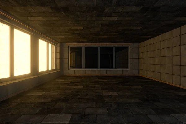 Leeg bakstenen huis met donkere achtergrond, 3d rendering. — Stockfoto