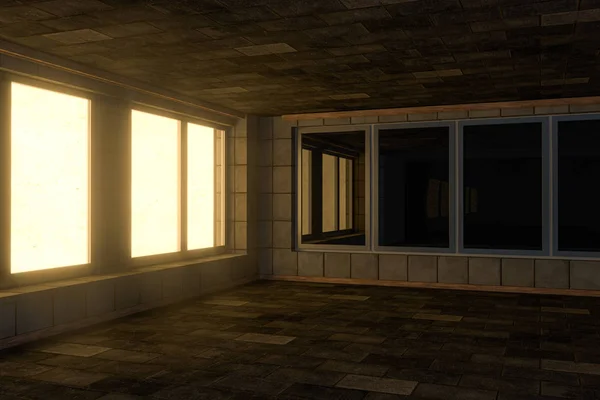 Empty brick house with dark background,3d rendering. — 스톡 사진