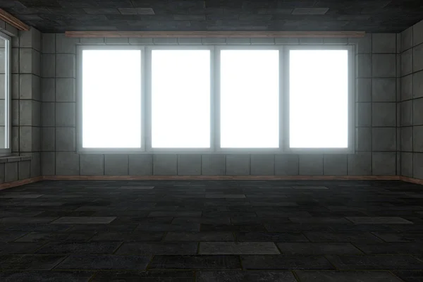 Casa di mattoni vuota con sfondo scuro, rendering 3d . — Foto Stock