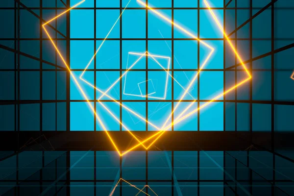 Glowing lines and bright squares,neon lights,3d rendering. — Stockfoto