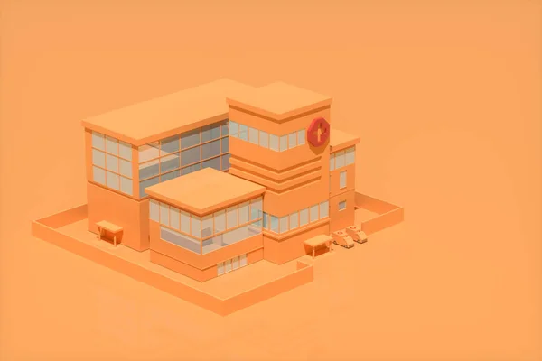 Νοσοκομείο Μοντέλο Πορτοκαλί Φόντο Αφηρημένη Σύλληψη Απόδοση Ψηφιακό Σχέδιο Υπολογιστή — Φωτογραφία Αρχείου
