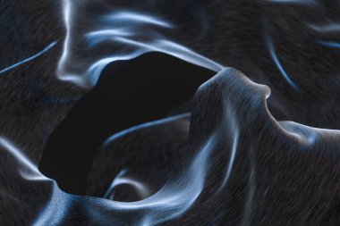 Siyah arkaplan ile akan ipek, 3D görüntüleme. Bilgisayar dijital çizimi.