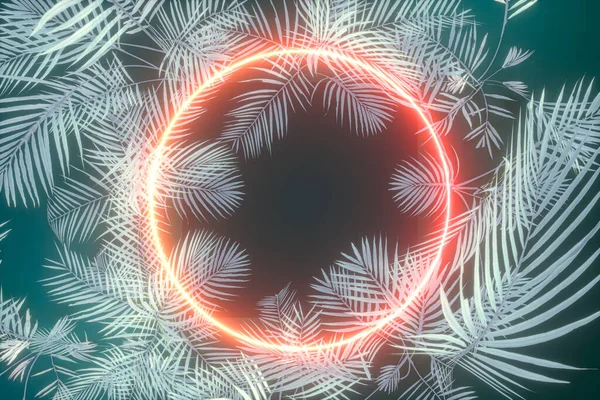 暗い背景 3Dレンダリングを持つ植物やネオン コンピュータ デジタル ドローイング — ストック写真
