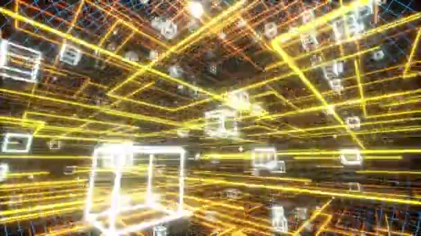 Lignes et cubes lumineux, lignes et réseaux de données, rendu 3D .