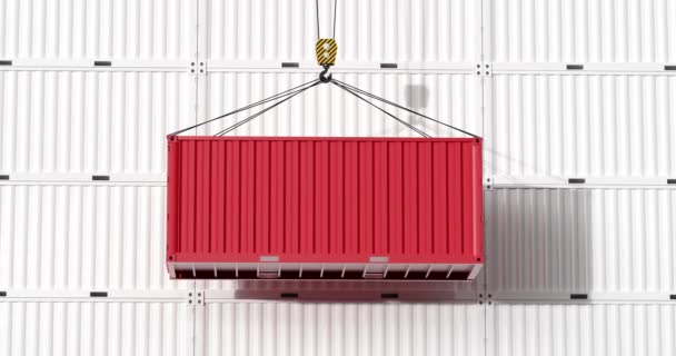 Red container rising with white background,3d rendering. — Αρχείο Βίντεο