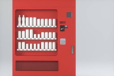 Kırmızı otomat modeli, beyaz arka plan, 3D görüntüleme. Bilgisayar dijital çizimi.