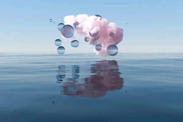 Pilvi Geometrinen Luku Kelluva Järvellä Renderöinti Tietokoneen Digitaalinen Piirustus — kuvapankkivalokuva