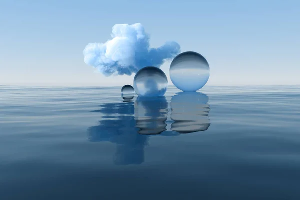 Nuvem Figura Geométrica Flutuando Lago Renderização Desenho Digital Computador — Fotografia de Stock