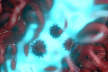 Coronavirus ve enfeksiyon, tıbbi konsept, üç boyutlu görüntüleme. Bilgisayar dijital çizimi.