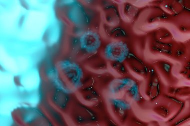 Coronavirus ve enfeksiyon, tıbbi konsept, üç boyutlu görüntüleme. Bilgisayar dijital çizimi.