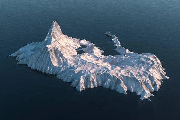 Ένα Νησί Χιονισμένο Βουνό Στη Θάλασσα Τρισδιάστατη Απόδοση Ψηφιακό Σχέδιο — Φωτογραφία Αρχείου