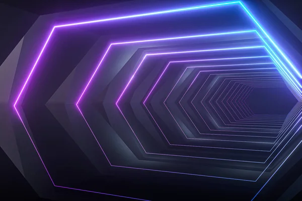 Hexagonal Tunnel Med Neonljus Modern Arkitektur Rendering Digitalritning — Stockfoto