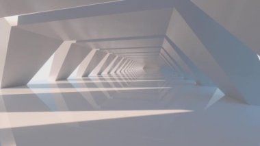 Beyaz altıgen tünel, modern mimari, 3D görüntüleme.