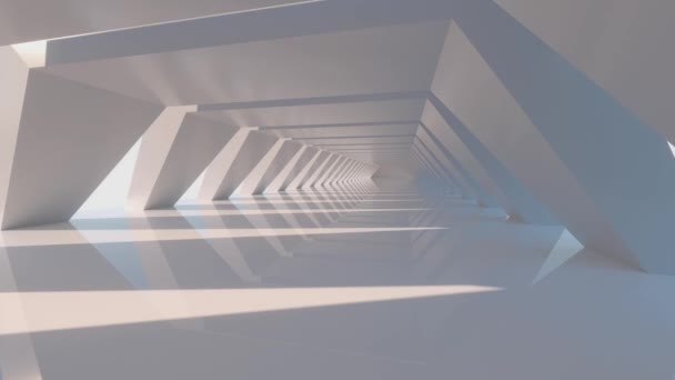 Túnel hexagonal blanco, arquitectura moderna, representación 3d . — Vídeo de stock