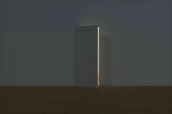 白い夜のシーンで木製のドア 3Dレンダリング コンピュータ デジタル ドローイング — ストック写真