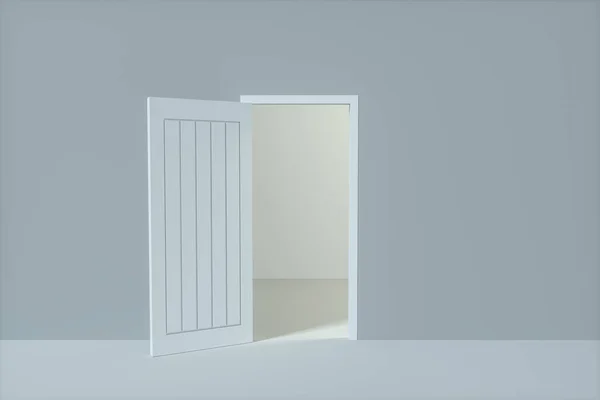 空白の灰色の壁 3Dレンダリングと木製のドア コンピュータ デジタル ドローイング — ストック写真