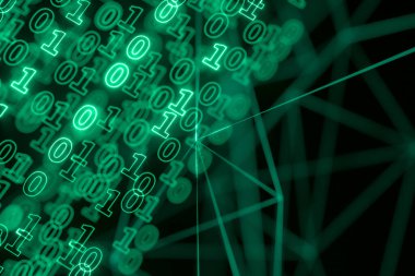 Dijital ikili veri ve ikili kod arkaplanı, 3D görüntüleme. Bilgisayar dijital çizimi.