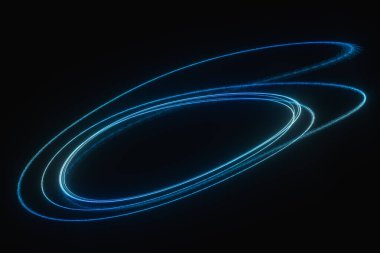 Mavi parlayan parçacıklar, soyut arkaplan, üç boyutlu görüntüleme. Bilgisayar dijital çizimi.