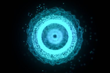 Mavi parlak parçacıkları olan kara delik, 3 boyutlu görüntüleme. Bilgisayar dijital çizimi.