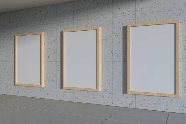 Blanco Witte Banier Buiten Betonnen Gebouw Achtergrond Weergave Digitale Computertekening — Stockfoto