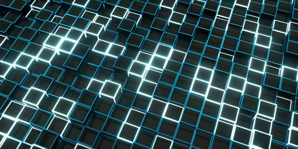 Świecące Kostki Bloku Materiał Szklany Renderowania Cyfrowy Rysunek Komputera — Zdjęcie stockowe