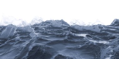 Çin mürekkebi boyama tarzı dağlar, 3D çizim. Bilgisayar dijital çizimi.