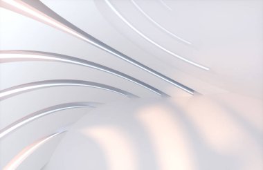 Parlak yuvarlak bilim kurgu şekilli oda, 3D görüntüleme. Bilgisayar dijital çizimi.