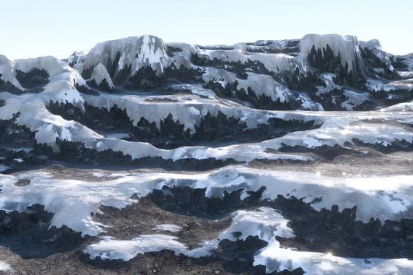 山顶被雪覆盖 3D渲染 计算机数字绘图 — 图库照片