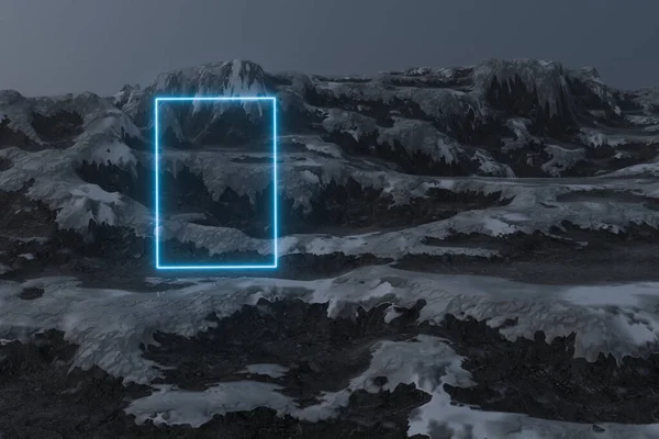 Lumivuori Maisema Hehkuva Linjat Renderöinti Tietokoneen Digitaalinen Piirustus — kuvapankkivalokuva