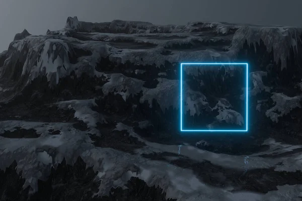 Lumivuori Maisema Hehkuva Linjat Renderöinti Tietokoneen Digitaalinen Piirustus — kuvapankkivalokuva