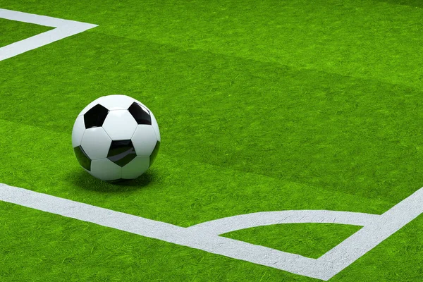 Fotbollen Fotbollsplanen Med Starkt Ljus Återgivning Digitalritning — Stockfoto