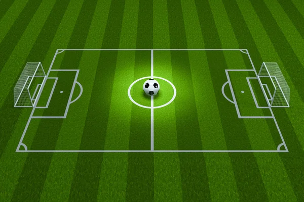 Piłka Nożna Boisku Oświetlonym Światłem Renderowanie Cyfrowy Rysunek Komputera — Zdjęcie stockowe