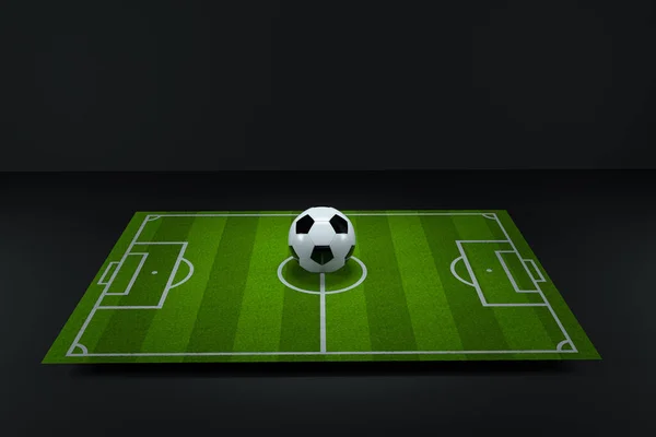 Futebol Campo Futebol Com Luz Superior Iluminado Renderização Desenho Digital — Fotografia de Stock