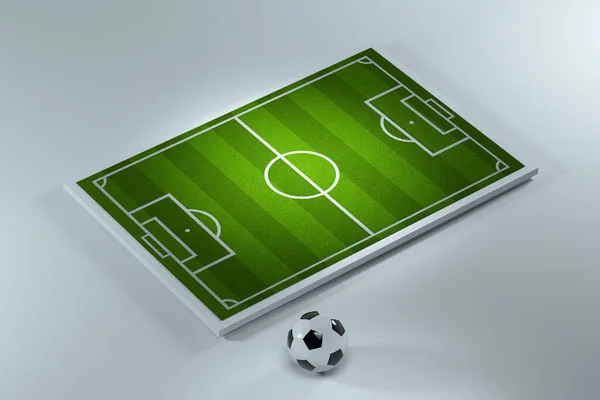 Futbol Sahasındaki Futbol Topu Üstteki Işıkla Aydınlatılmış Boyutlu Bilgisayar Dijital — Stok fotoğraf